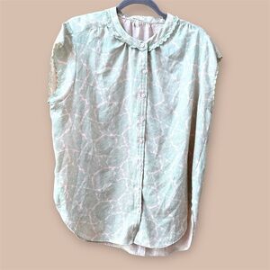 Joie Mint Green buttondown paisley Sleeveless Blouse Peter Pan scalloped collar